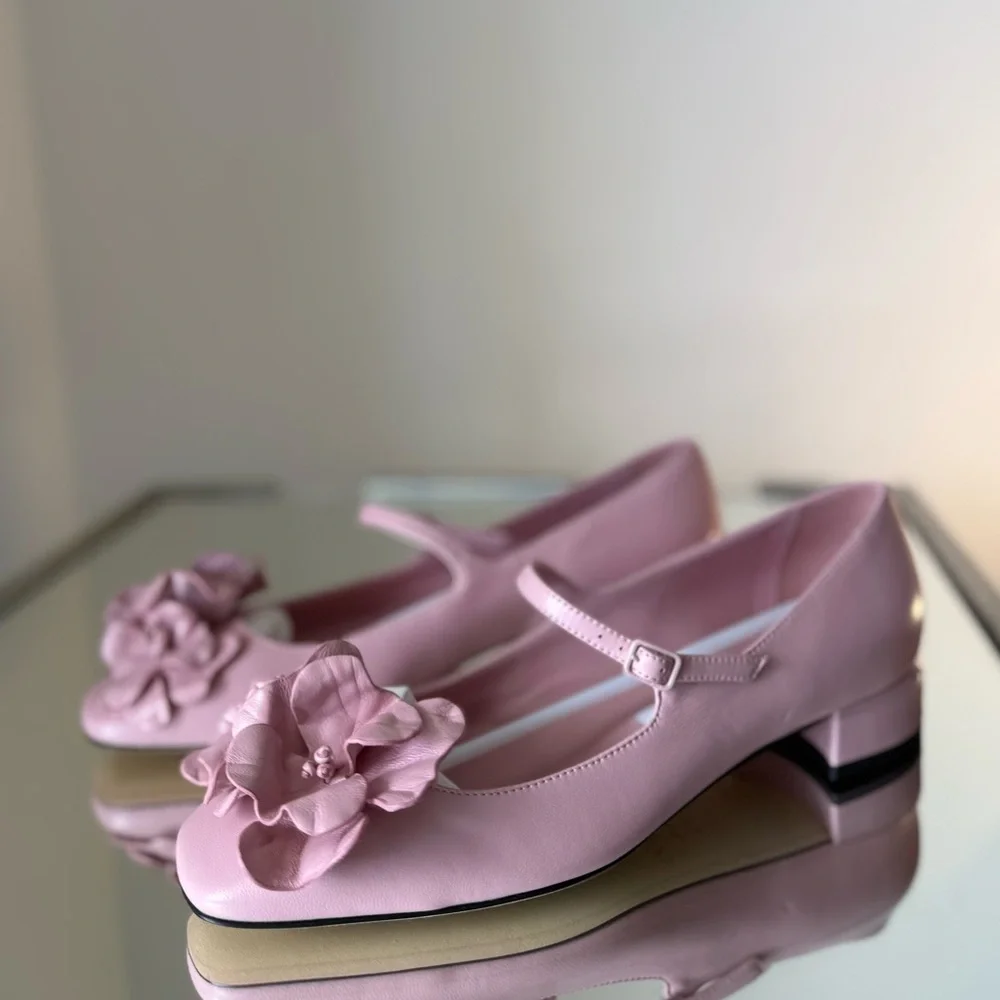 New JIMMY CHOO Rosa Flowers Leather Ballerina Pumps In Rose $925